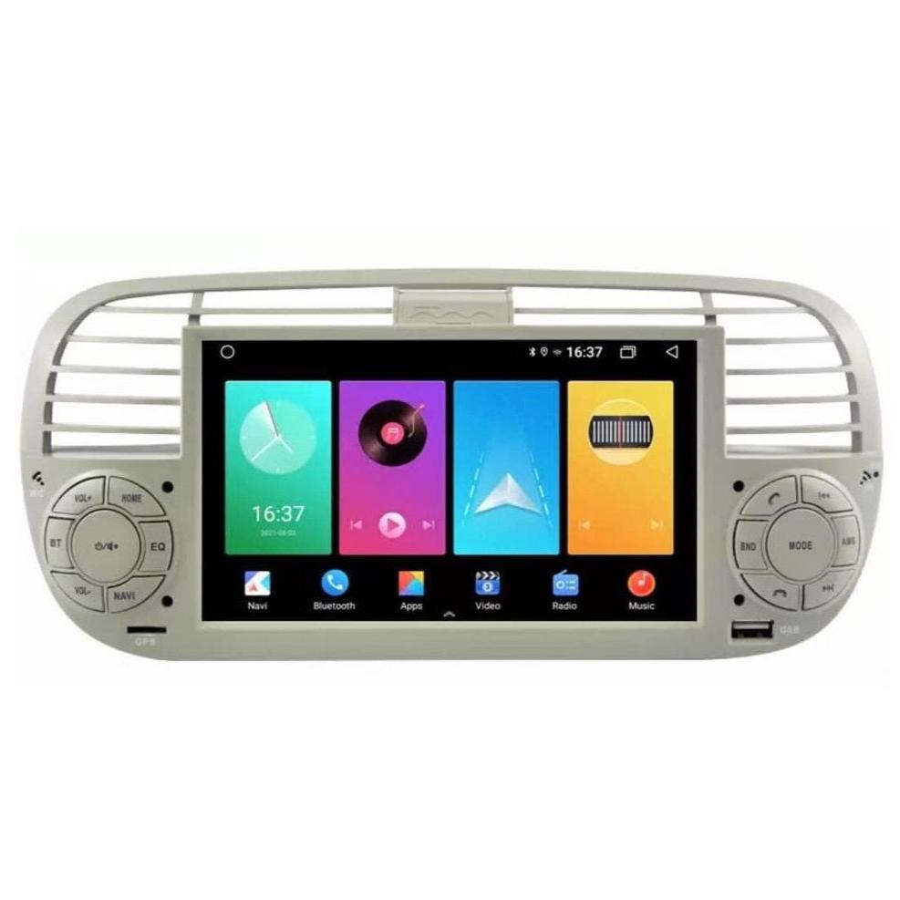 Multimedia systeem voor fiat 500 met android 11 in zwart of wit met Apple carplay
